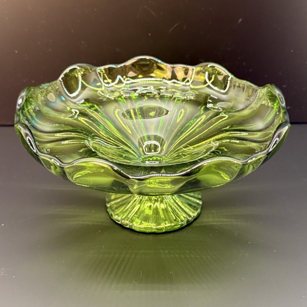 Vintage LE Smith Glass Simplicity Compote Footed Bowl Green 7"